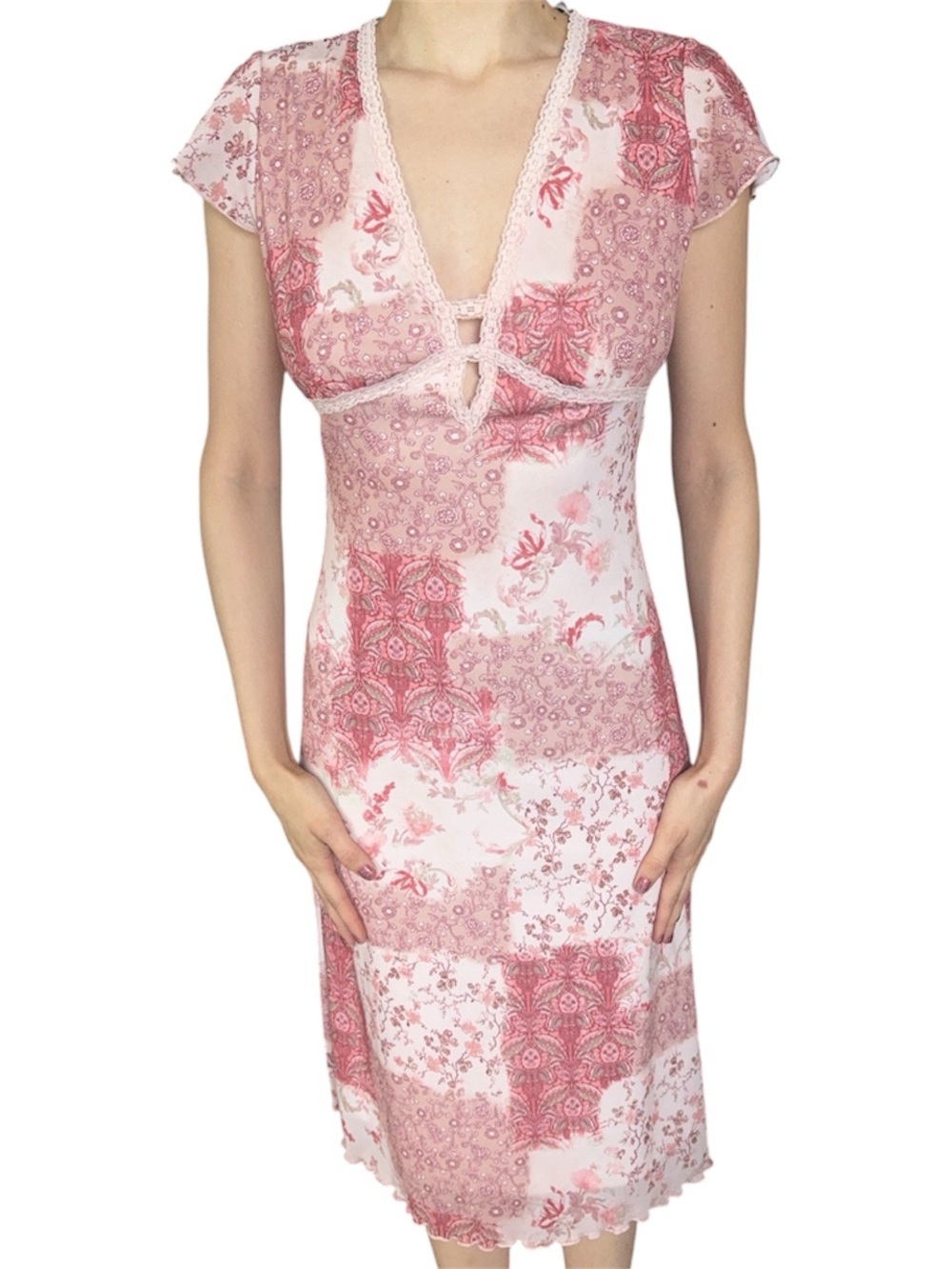 Pink Patchwork Midi Dress - Picture 3 of 4